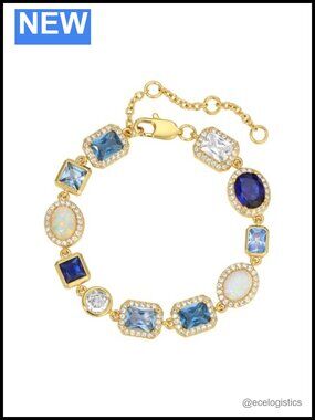 18K Gold Plated CZ Gemstone Charm Bracelet